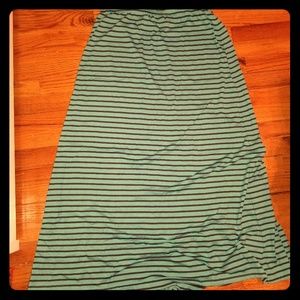 Blueish green with gray striped skirt